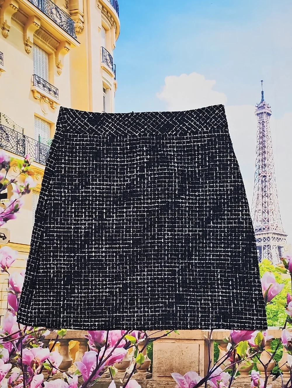 J. Crew Black White Blue Textured Tweed Skirt Size 4